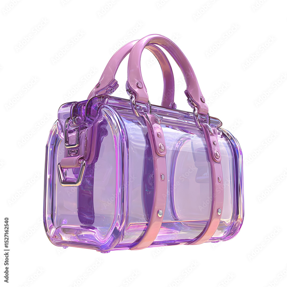 Poster A stylish and modern handbag featuring an iridescent prismatic crystal like design with a transparent glossy finish and soft diffused lighting for a captivating and eye catching look