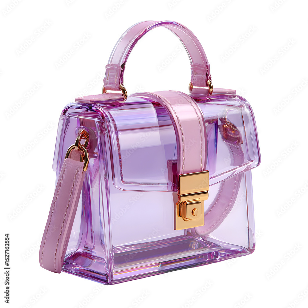 Poster luxurious transparent lavender and pink designer handbag with a striking 3d geometric structure feat
