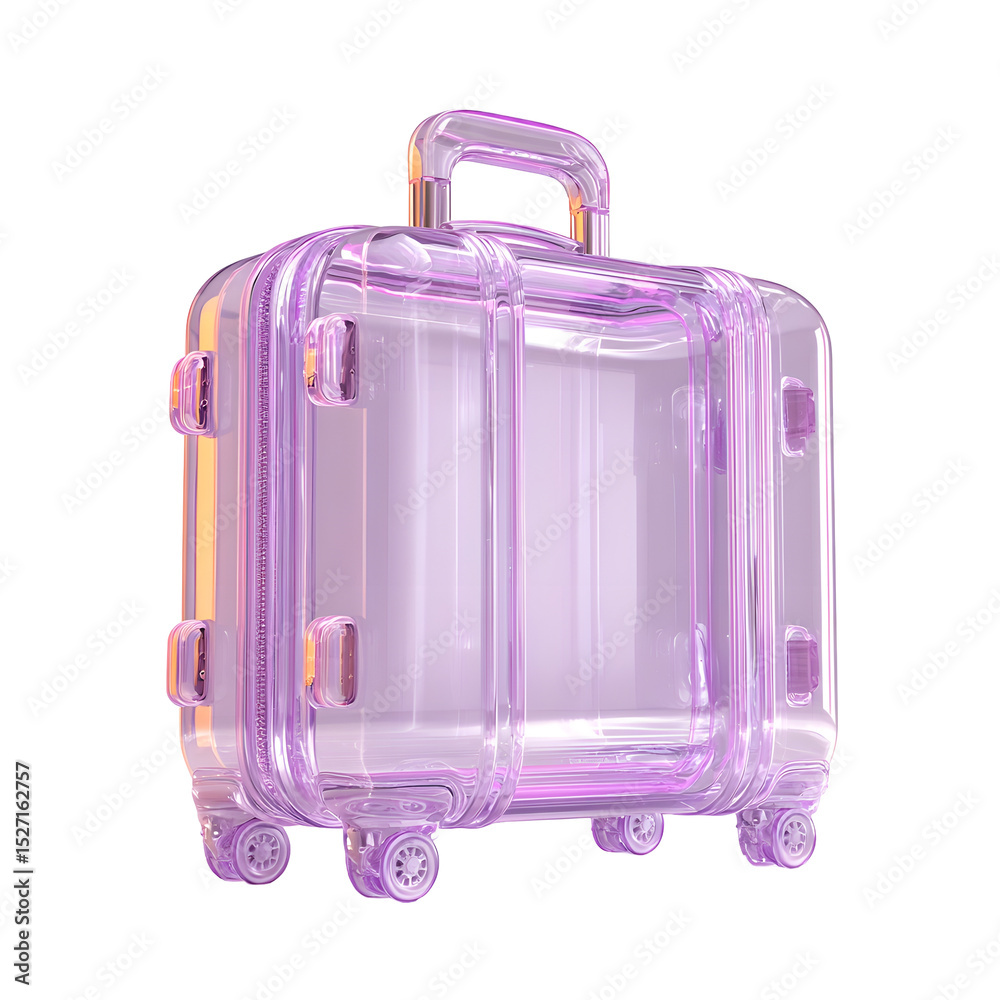 Poster a sleek and stylish transparent suitcase with a unique crystal like design in shades of purple and p