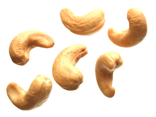 Falling cashew nuts isolated on transparent or white background, png