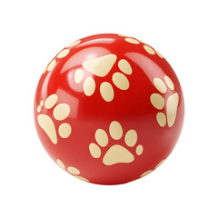 Colorful round rubber ball toy with cream colored paw prints scattered across the shiny smooth surface designed for interactive play with pets
