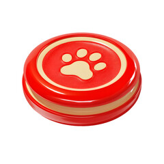 Vibrant red circular pet with an embossed cream paw symbol an aerodynamic design for outdoor play and exercise