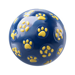 Vibrant blue rubber ball with a repeating pattern of bright yellow paw prints a whimsical and playful design for children and pet owners