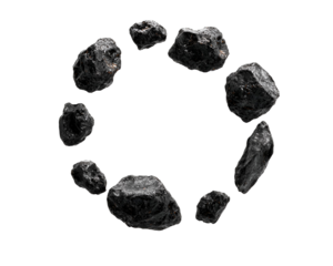 dark asteroid belt ring stones flying isolated on white background