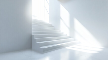 Obraz premium Bright and airy interior featuring white stairs leading to well lit space