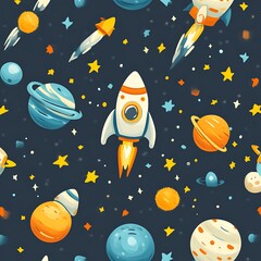 Space Rockets and Planets Pattern