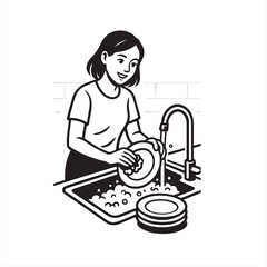woman washing dishes