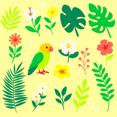 열대 지방 식물과 앵무새