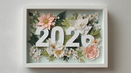 Fototapeta premium A beautifully crafted layered paper cut design featuring soft pastel colored flowers including roses dahlias and chrysanthemums arranged in an elegant textured display within a clean white frame