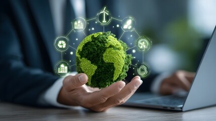 A modern visual representation of a business embracing environmental responsibility and sustainable innovation