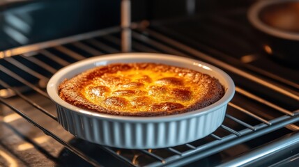 Baked cake resting inside the mold after oven removal