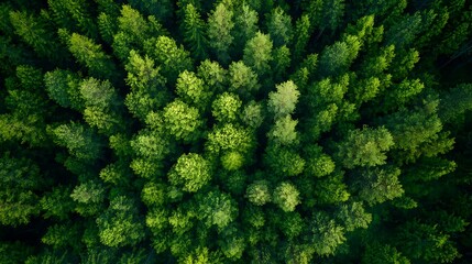 Bird's Eye View of Dense Green Forest Lush Tree Canopy Overhead Perspective