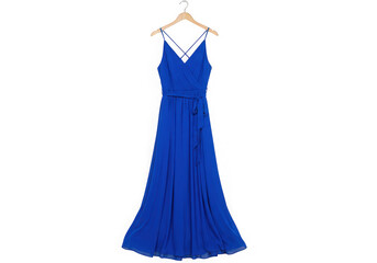 Royal blue maxi dress on hanger isolated on transparent background