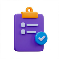 Clipboard checklist icon 3d rendering on white background