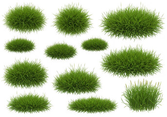 Collection of green grass tufts isolated on transparent background