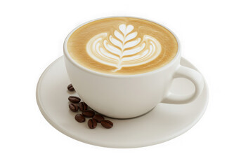 Latte art coffee cup isolated on transparent background