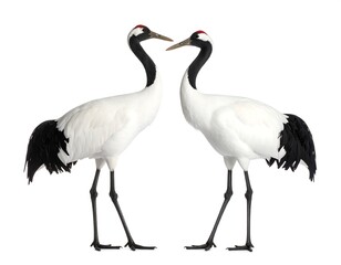 Obraz premium Two red-crowned cranes facing each other (1)