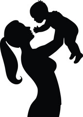 Mother Lifting Baby Silhouette, Mom and Child Vector Illustration