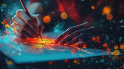 Artist drawing with vibrant colors