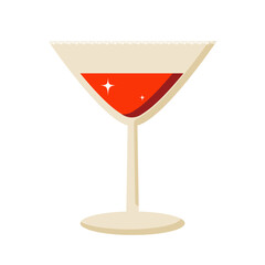 Retro summer martini cocktail in glass with salt. Flat vector illustration on white background