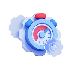 3D icon of a stopwatch with a gear. For time management, efficiency, productivity, and workflow optimization.