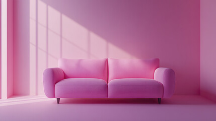 vibrant pink sofa in minimalist room with soft lighting creates cheerful atmosphere