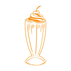 Original hand-drawn illustrations of a cold, sweet milkshake. A vintage ink drawing for cards, menus, ice cream shops, bakeries, cafes, or graphic design.