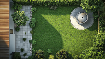 Top View of a Garden with Circular Septic Tank