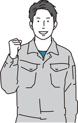 ガッツポーズをする作業服を着た男性のイラスト素材