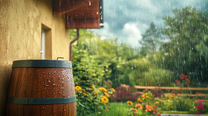 Rain Barrel Collecting Water