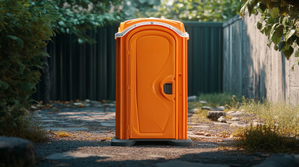 Orange Portable Toilet on a Park Path