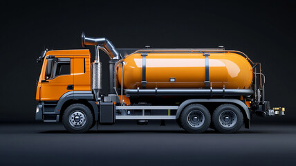 Orange Vacuum Truck on Black Background