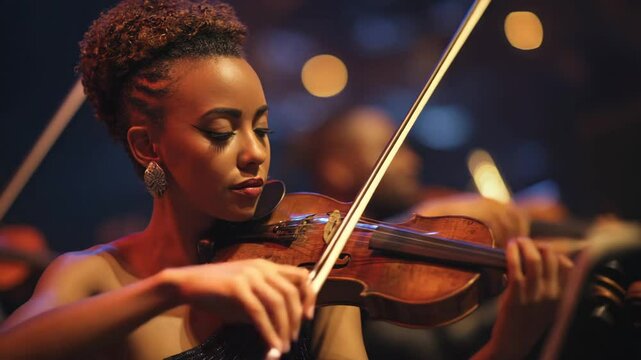 Violin player playing at concert stage