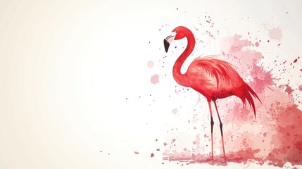 Pink flamingo amidst watercolor splashes