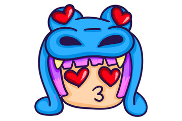 Cute Character with Heart Eyes and Kissing Face with a Crocodile hat