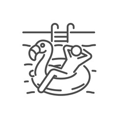 Summer pool float icon. Thin line editable stroke illustration for vacation, leisure, relaxation, inflatable flamingo, swimming and sunny holidays