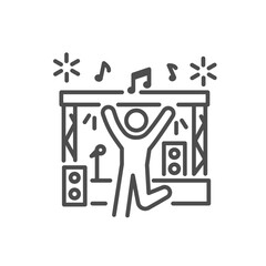 Concert celebration icon. Thin line editable stroke vector illustration for live music, stage performance, nightlife and entertainment events