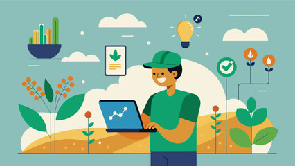Naklejka premium As the crops grow the digital platform continually tracks their progress and notifies the farmer of any potential issues or abnormalities.. Vector illustration