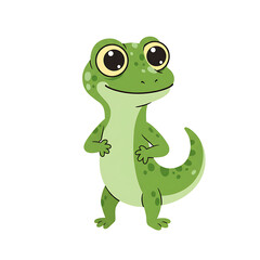 Fototapeta premium Adorable Cartoon Gecko Green Reptile Illustration