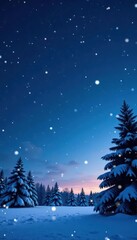 Softly falling snowflakes on a clear night sky, white, backdrop, background