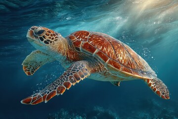 Fototapeta premium Majestic Sea Turtle Swimming Underwater