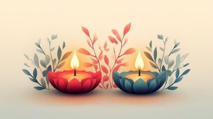 Diwali candles, floral design, illustration, stock image, for holiday celebrations