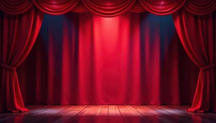 Crimson curtain stage, bright spotlight center, rich texture, concert, rich texture, film