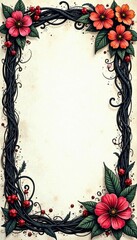 Intricate black ink lines, grunge texture, blank frame , abstract, art, calligraphy