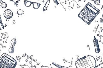 Doodle style background featuring science mathematics and other learning elements around white space
