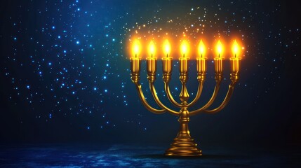 Golden Hanukkah Menorah, Festive Lighting
