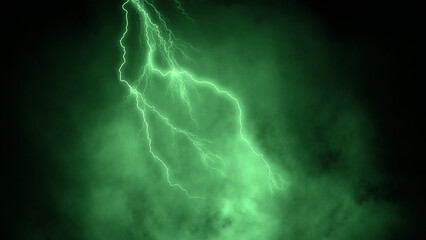 Abstract realistic nature green lightning thunder background . Bright curved line on isolated texture overlays. Stock illustration.