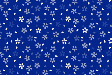Blue cherry blossom background, Sakura print, Seamless Japanese pattern/青色の小桜の背景、かわいい日本の和柄模様