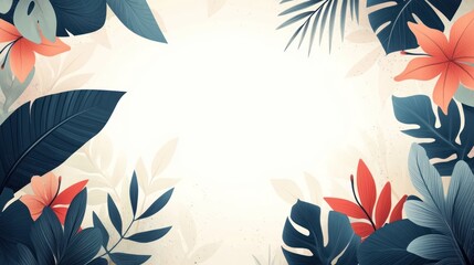 Fototapeta premium Tropical foliage border, blank space, nature background, graphic design, digital art, poster template