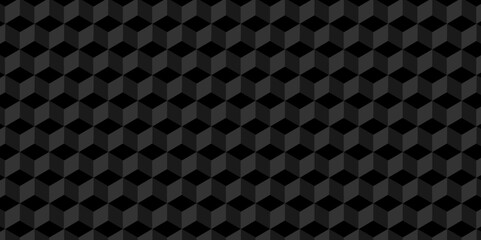 Fototapeta premium Black cube square geometric tile and mosaic wall grid wallpaper. black and gray geometric block cube structure texture background. 